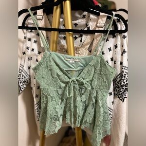 Urban Outfitters Green Lace Tie Front Peplum Camisole